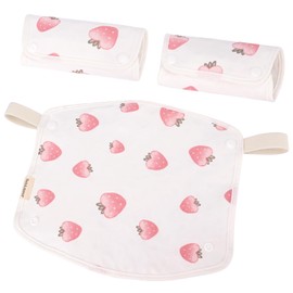 Bebamour Baby Carrier Drool Cover 3-Piece Set, Belt Pad, 100% Cotton, Sacking Pad for Baby Carrier (Strawberry)