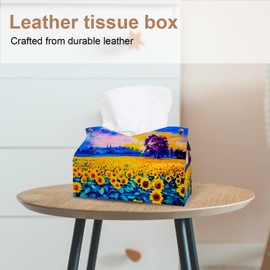 2 Pack Tissue Box Cover Holder, Provence Hokkaido Lavender Field Sunset Pattern Rectangle Leather Tissue Case, Decorative Organizer for Tabletop, Bathroom, Car, Office