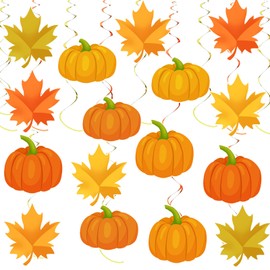 36pcs Fall Pumpkin Maple Leaf Hanging Swirls Decorations,Fall Thanksgiving Hanging Swirls Streamers Ceiling Swirl for Fall Home Office Classroom Party Decorations