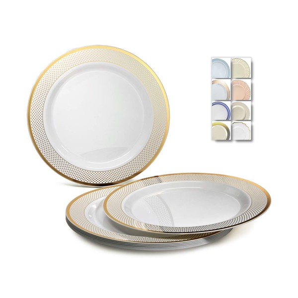 " OCCASIONS " 60 Plates Pack, Heavyweight Disposable Wedding Party Plastic Plates (10.5'' Dinner Plate, Sundance White & Gold)