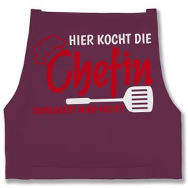 Shirtracer - Apron - Cooking Apron - Damen 1 - Hier kocht die Chefin gemeckert wird nicht, 2 aubergine