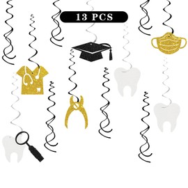 Congrats Dentist Graduation Hanging Swirl Decorations - Glitter 13 Pcs Dental School Grad Party Supplies - Medical Staff Streamers - Dectist Graduation Foil Swirls Ceiling Decorations