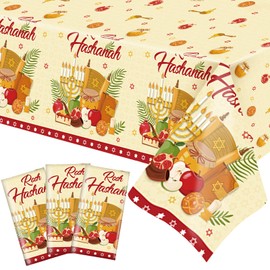 Ertyjikg 3 Pcs Rosh Hashanah Tablecloth Party Decorations Plastic Shana Tova Tablecover Backdrop Background Banner for Jewish New Year Party Decoration Supplies 51x87Inch