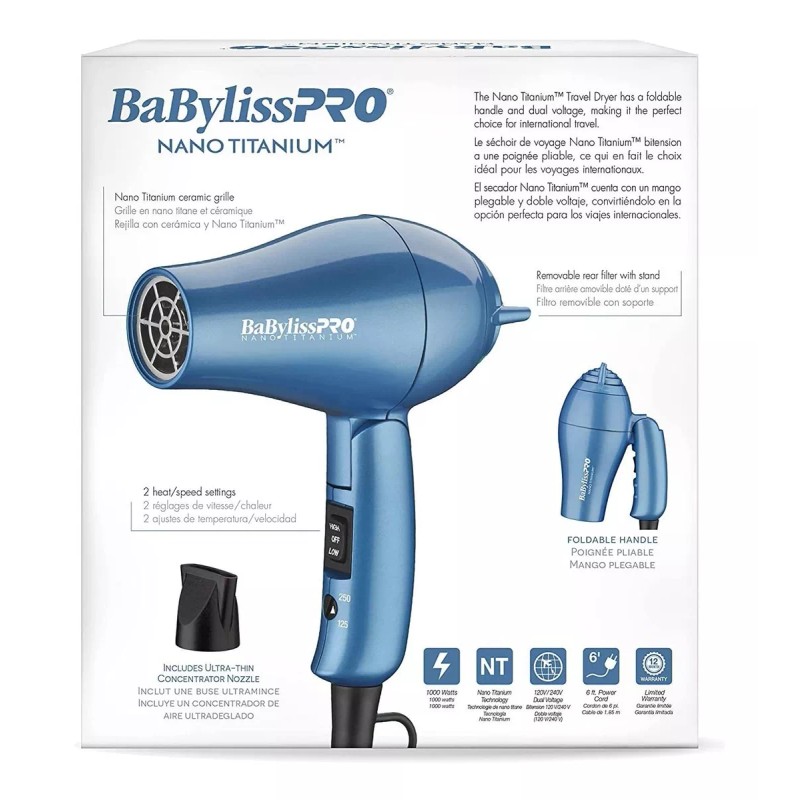 BaByliss Secadora Cabello Babyliss Nano Titanium De Viaje 1000 W