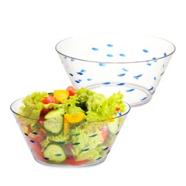 KLIFA- CHARLESTON, Set of 2, Plastic Salad Bowls with Fish, Acrylic Mixing and Serving Bowls, Fruit Bowls, Dishwasher Safe, BPA-free, 123 oz, Clear with Dark Blue Printing