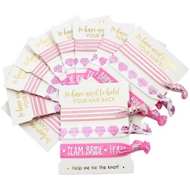 10-Pack of Hair Tie Cards - Bachelorette Party and Wedding Shower Proposal Favors for Bridesmaids, Team Bride, Bride Tribe - (Pink & Silver (Team))