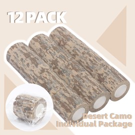 12-Pack Self Adhesive Bandage Wrap 2Inch x 5 Yards, Elastic Athletic Tape, Tattoo Grip Tape, Non Woven Medical Tape for First Aid, Sports, Wrist, Ankle, Vet Wrap for Pets (Desert-Camo)