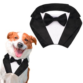 PTDECOR Formal Dog Tuxedo Wedding Dog Collar with Bow, Black Dog Bandana Wedding Dog Tux, Adjustable Wedding Birthday Dog Costume for Large Dogs Pets (Black, Large)