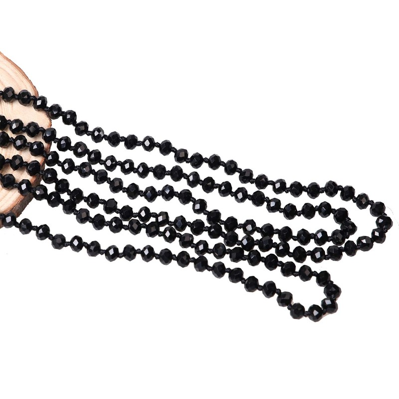 Ambrum Long Crystal Wrap Necklace Women Beaded Knotted Jewelry Champagne