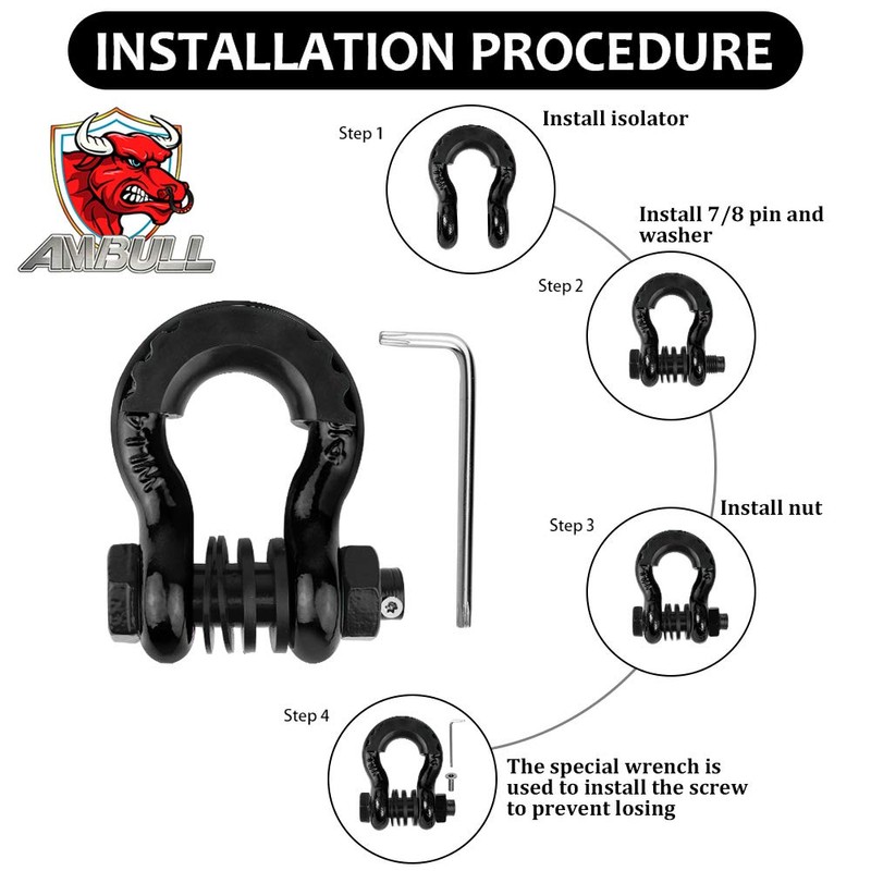 AMBULL Shackles 3/4" D Ring Shackle (2 Pack) 41,850lb Break