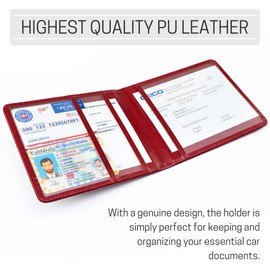 CANOPUS Car Registration and Insurance Holder, PU Leather Card Holder, Vehicle Glove Box Organizer for Auto, SUV, Truck and Motorcycle, Red