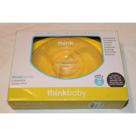 Thinkbaby YELLOW THINKBABY THINK SAUCER SUCTION PLATE ~ BPA FREE ~ FROM 6 MONTHS ~ NIB