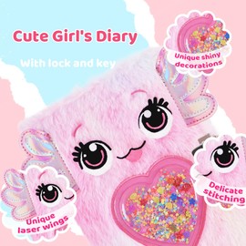 PrinBarBee Axolotl Diary for Girls with lock and keys, Kids Journal School Travel Notebook Gift Set for Writing and Drawing,Multicolored Pen, Stickers, Birthday Gift for Girls ages 6-8