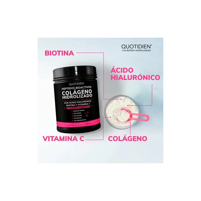 Colágeno Hidrolizado Quotidien Ácido Hialurónico Biotina Vitaminas Polvo Sabor