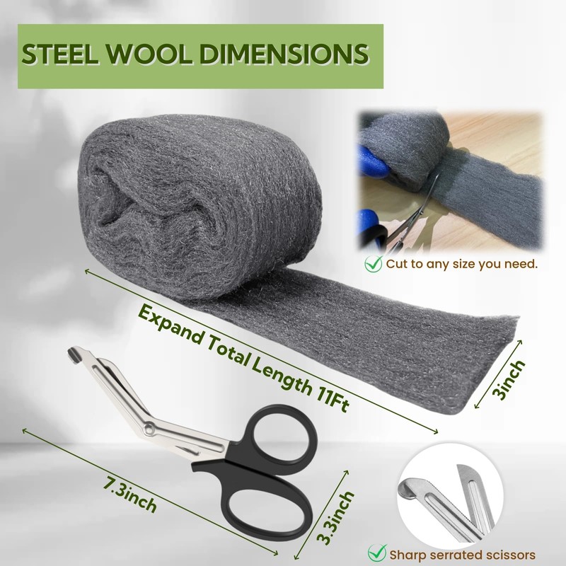 Steel Wool Mice Control - 3 Pack 3'' x 11Ft