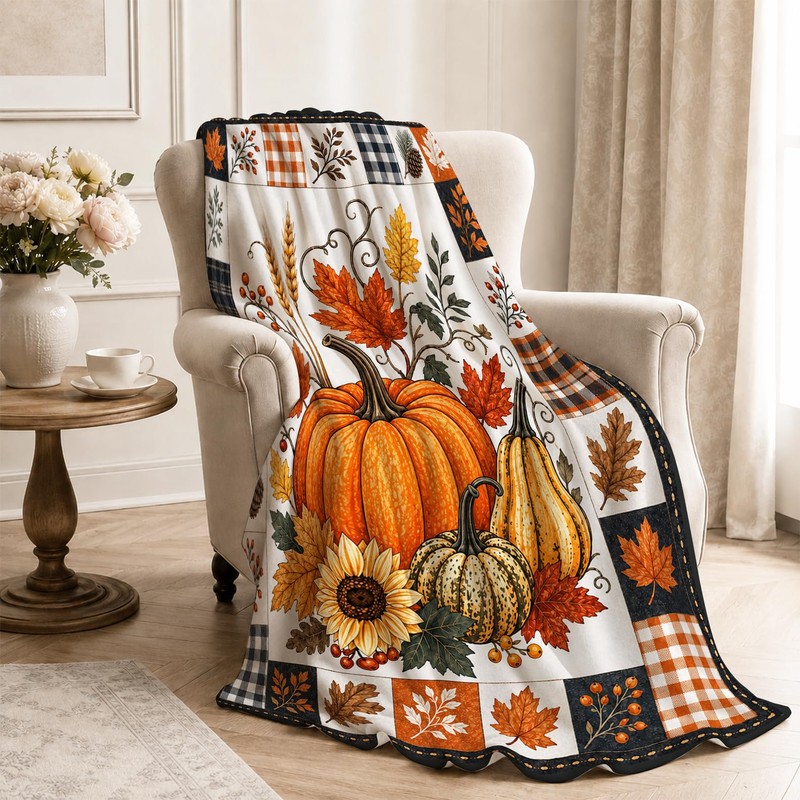 Fall Throw Blanket Soft Cozy Warm Plush Fluffy Fuzzy Fleece