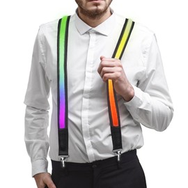 DreamsEden Light Up Suspenders LED Flashing Suspenders Glowing Adjustable Y Back Suspender Clothes for Rave Party Accessory, Suspenders, One Size