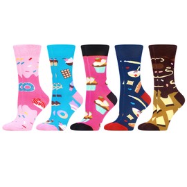 WeciBor 5 Pairs of Funny Colourful Women's Socks Funny Motif Crazy Multicoloured Cotton Socks, Brown/Blue/Pink/Multicoloured Food-5 Months, 39 - 42