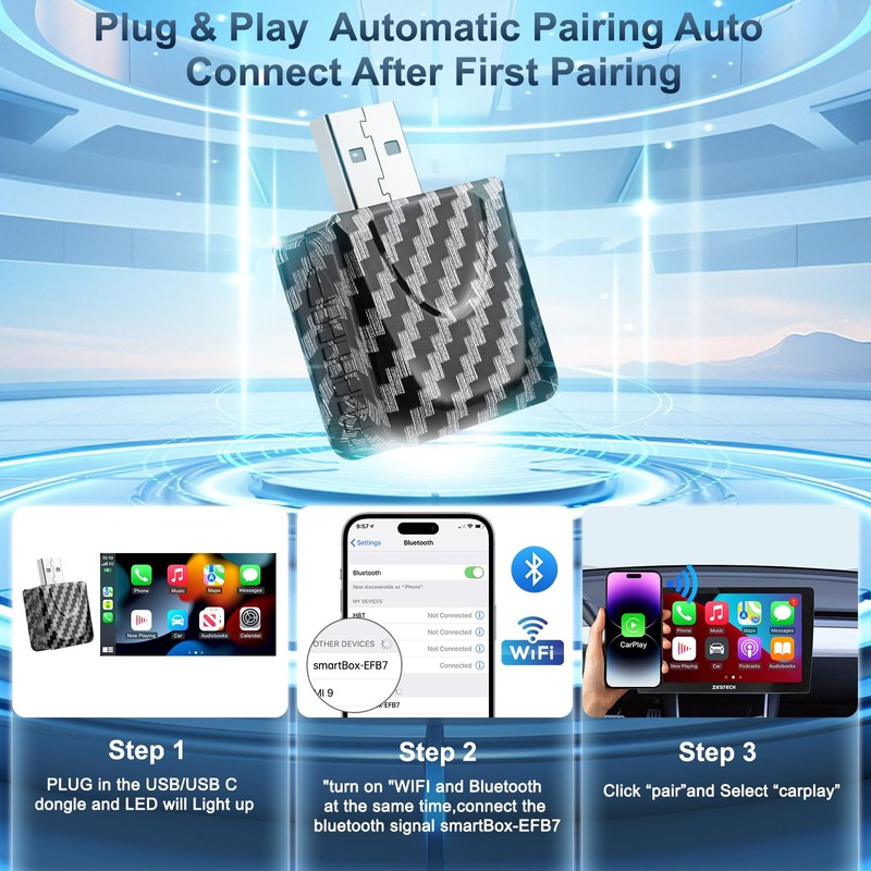 GuKKK Wireless Android Car and Carplay Wireless Adapter, 2 in