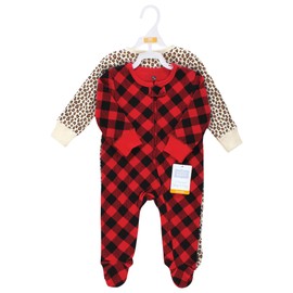 Hudson Baby Unisex Baby Thermal Zipper Sleep and Play 2pk, Buffalo Plaid Leopard, 6-9 Months