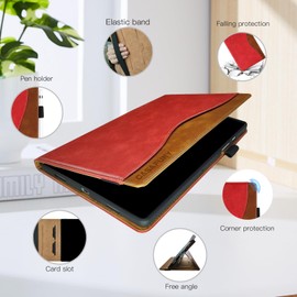 CASAFUNY Case for Honor Pad 10 12.1 Inch 2025, Premium PU Leather Business Multi-Angle Folio Protective Case Document Slots Tablet Case for Honor Pad 10 2025, Red