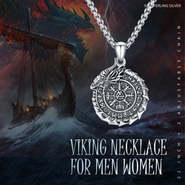 REDSUN Viking Necklace for Men 925 Sterling Silver Viking Odin Vegvisir Chain Nordic Wolf Rune Pendant Viking Amulet Jewellery for Men Women Teens, Sterling Silver