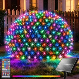 34 Colors Changing Net Lights Outdoor Solar & USB Powered, 6.5x6.5ft