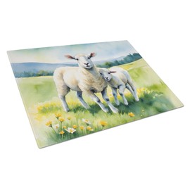 Caroline's Treasures Springtime Lambs Glass Cutting Board Decorative Tempered Glass Kitchen Cutting and Serving Board Large Size Chopping Board