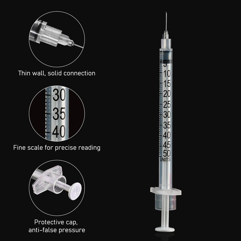 0.5ml 30Ga 5/16-Inch (8mm) Disposable Syringe for Scientific Lab, Individually