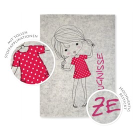 Goldi-Design Certificate Folder Cute Girl White 100% Wool Felt Cover and Display Book DIN A4 with 20 Sleeves
