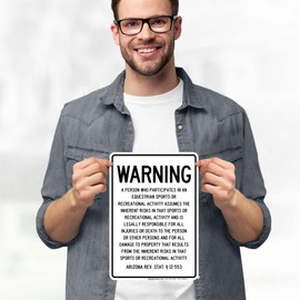 Warning A Person Who Participates In An Equestrian Sports Assumes The Risk Arizona Rev Sign, 10X7 Inches, 4 Mil Vinyl Decal Stickers Weather Resistant, Made In Usa By My Sign Center