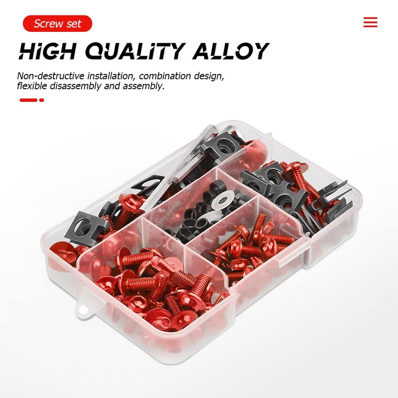 Motorcycle Fairing Bolt Kit, 177pcs M5 M6 Motorcycle Windscreen Screws,