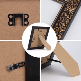 Edenseelake 8x10 Picture Frames Set of 2, Vintage Flower Relief Photo Frame 8 by 10 for Tabletop or Wall Display, Black-Gold