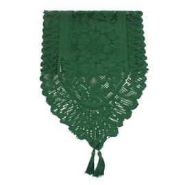Jarsense Green Hollow Lace Table Runner Rustic Bohemian Style Mesh Tablecloth with Fringe for Home Wedding Party Reception Decoration(33x137cm)