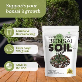 Large Bonsai Soil Premium All Purpose Blend | Pre-Mixed Ready to Use for Plant Support and Fast Drainage | Lava, Limestone Pearock, Calcined Clay and Pinebark | Extra Large 8.2 Quarts | Made in USA