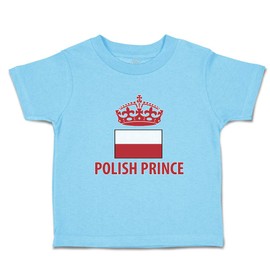 Toddler T-Shirt Flags Polish American Flag with Prince Crown Central Europe Cotton Country Boy & Girl Clothes Nation Baby Funny Tee Aqua Blue Design Only 2T
