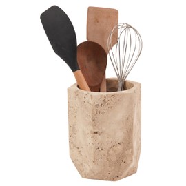 SPESHSTONES Marble Utensil Holder 6.5 Inch Travertine Cooking Utensil Crock for Countertop Storage, Modern Stone Utensils Caddy, Spoon & Spatula Organizer for Farmhouse Kitchen Decor