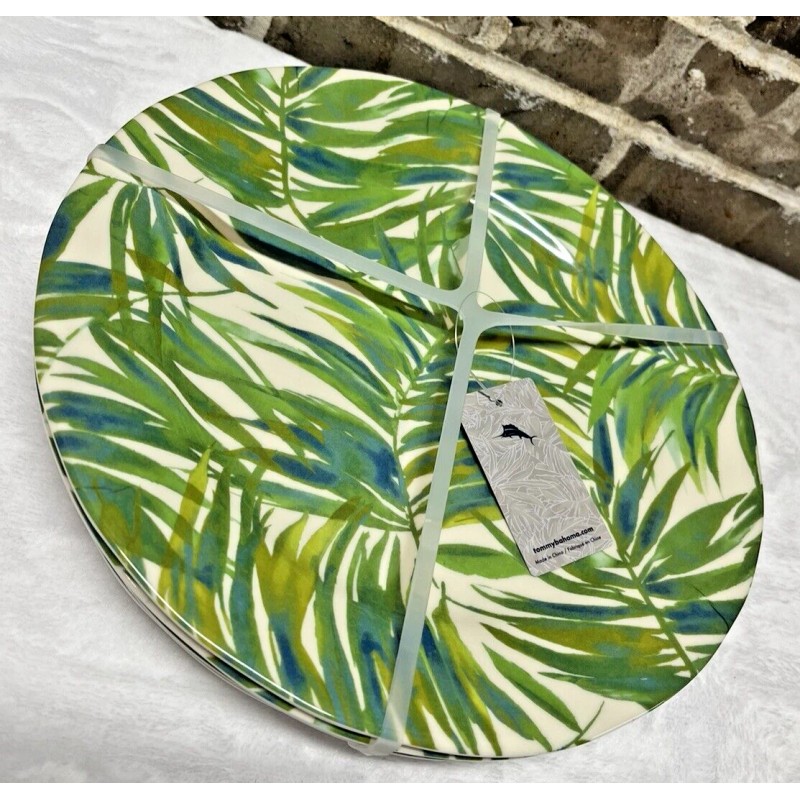 Tommy Bahama Green Blue Tropical Palm Leaves MELAMINE Dinner Plates