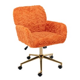 Warmiehomy Furry Cute Office Chair, Modern Swivel Desk Chair, Makeup Vanity Chair with Back, Alpaca Fleece Desk Chair with Wheels, Upholstered Rolling Chair for Vanity Makeup Room Girls Women Orange