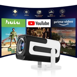 Ear&Ear Mini Projector, HY320 Portable Projector, Support 4K 1080P with Dual-Band WIFI6 5G Wireless 5.0 Bluetooth Android 11, 180° Rotatable, Auto Keystone Correction, 40"-130" Screen Video Projector