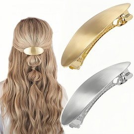 2pcs Simple French Hair Barrettes Spring Hair Clip Women Metal Gold and Silver Simple Glossy Long Oval Barrettes Hair Clips Hair Accessories for Women Girls