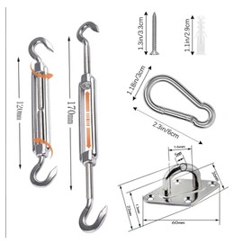 Slzhds 4 Pcs Kit Montaje Toldos Vela, M6 Tensores para Toldos Vela Mosquetones Anclajes Kit Toldo Vela Rectangular Triangular, Soporte Toldo Vela Kit Montaje Toldos para Exterior Terraza Jardin