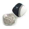 Dark Blue/White Enamel Crystal Square Clip On Earrings In Silver