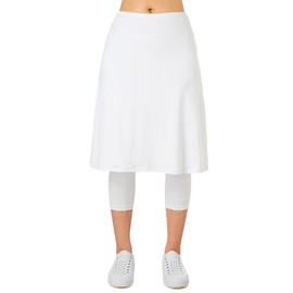 Women Athletic Knee Length Skirts with Leggings,Pickleball Skirted Leggings Skorts Capris for Yoga Women Zipper Pockets(White L)