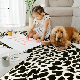 YIHOUSE Leopard Rug for Living Room, Black and White Cute Cheetah Print Rug Modern Washable Faux Zebra Rug Animal Printed Rug for Bedroom, Girls Boys Dorm Room Nursery Room, Playroom, 8x10 Area Rug
