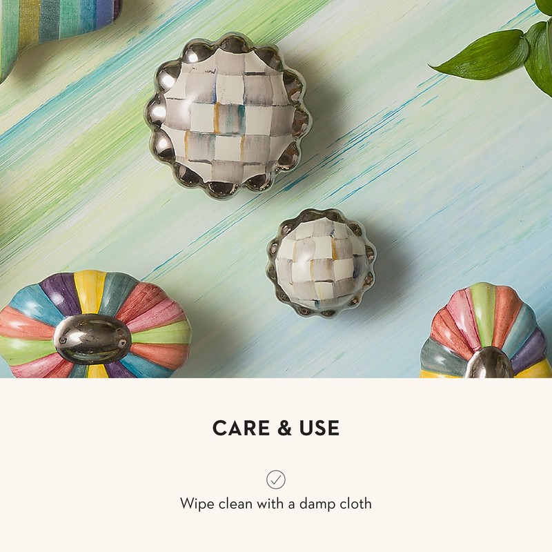 MACKENZIE-CHILDS Petit Four Round Knob, Decorative Drawer Pull Knob, Gray-and-White