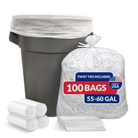 Reli. 55 Gallon Trash Bags Heavy Duty (100 Count) | Clear | Twist Ties Included | Extra Tough, Leak-Proof Garbage Bags | Ideal for Large Clean Ups