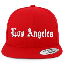 Trendy Apparel Shop Los Angeles City Old English Embroidered Flat Bill Snapback Cap - Red