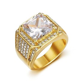 MIVEIVIA ICED OUT Big Cube CZ diamond Ring for men Wedding Rings for Men ring Hip Hop Stainless Steel ring Radiant Rings Bling Iced Out Jewelry Punk Ring Club ring Heavy Metal ring Party (10)