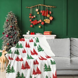 Christmas Throw Blanket - Christmas Tree Throw Blanket Xmas Tree Throw Blanket Cute Throw Blanket Soft Cozy Fluffy Christmas Blanket for Living Room Sofa Bed Christmas Decorations